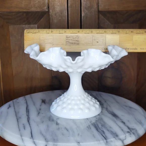 White Hobnail Milk Glass Pedestal Bowl - Picture 8 of 12